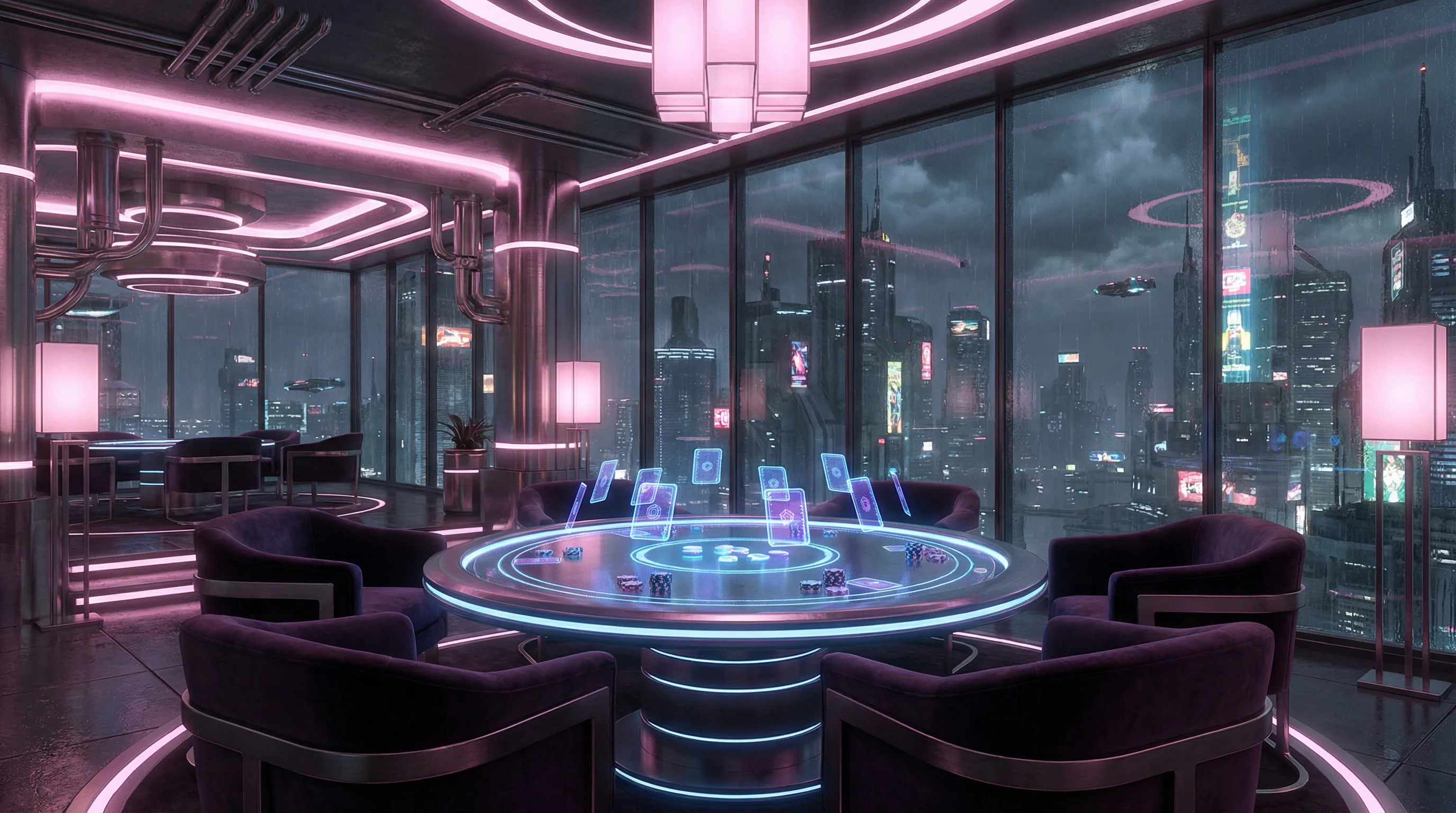 荒坂塔顶层全息牌桌，公司精英正在进行德州扑克对决